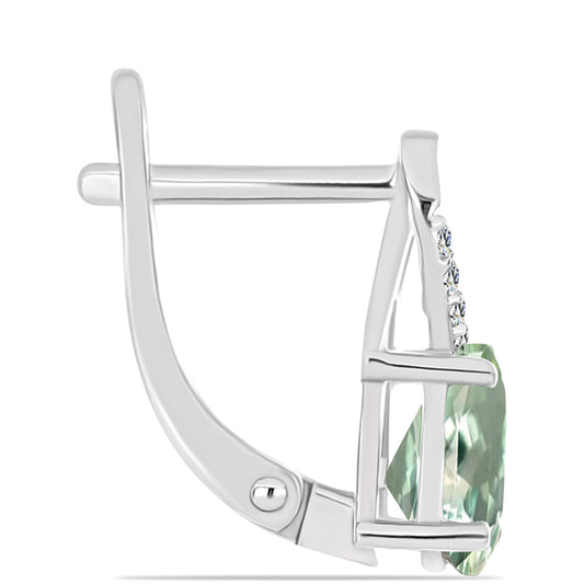 Stříbro 925/1000 - Náušnice se Zeleným Ametystem a Bílým Topazem - Karátové číslo: 1.22. přibližná hmotnost: 2.55 gramů