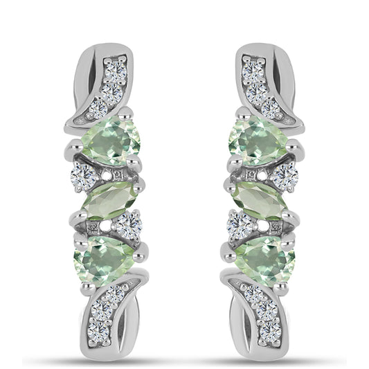 Stříbro 925/1000 - Náušnice se Zeleným Ametystem a Bílým Topazem - Karátové číslo: 0.91. přibližná hmotnost: 4.43 gramů