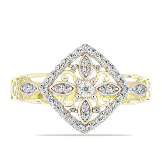 Pozlacené Stříbro 925/1000 - Prsten s Bílým Diamantem a Bílým Topazem - Karátové číslo: 0.39. přibližná hmotnost: 4.37 gramů