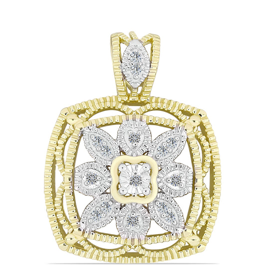 Pozlacené Stříbro 925/1000 - Přívěsek s Bílým Diamantem a Bílým Topazem - Karátové číslo: 0.16. přibližná hmotnost: 3.57 gramů