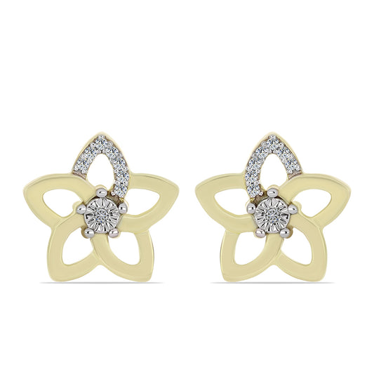 Pozlacené Stříbro 925/1000 - Náušnice s Bílým Diamantem a Bílým Topazem - Karátové číslo: 0.1. přibližná hmotnost: 2.26 gramů