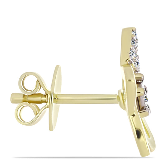 Pozlacené Stříbro 925/1000 - Náušnice s Bílým Diamantem a Bílým Topazem - Karátové číslo: 0.1. přibližná hmotnost: 2.26 gramů