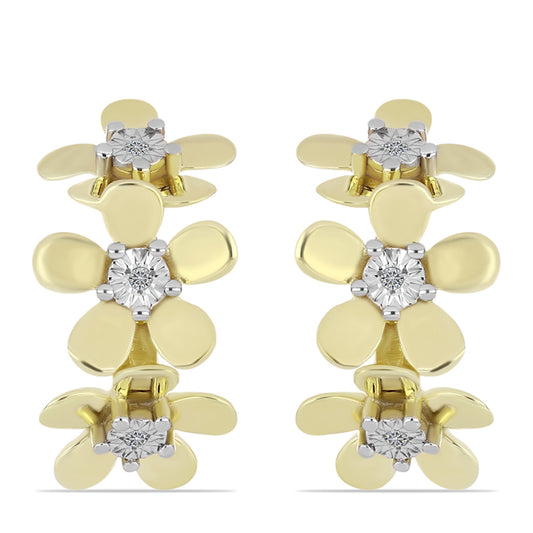 Pozlacené Stříbro 925/1000 - Náušnice s Bílým Diamantem - Karátové číslo: 0.03. přibližná hmotnost: 4.22 gramů