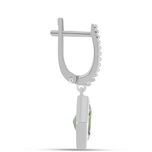 Stříbro 925/1000 - Náušnice se Zeleným Ametystem - Karátové číslo: 3.06. přibližná hmotnost: 4.53 gramů