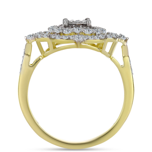 Pozlacené Stříbro 925/1000 - Prsten s Bílým Diamantem a Bílým Topazem - Karátové číslo: 0.83. přibližná hmotnost: 3.5 gramů