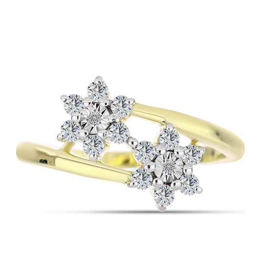 Pozlacené Stříbro 925/1000 - Prsten s Bílým Diamantem a Bílým Topazem - Karátové číslo: 0.46. přibližná hmotnost: 3.12 gramů