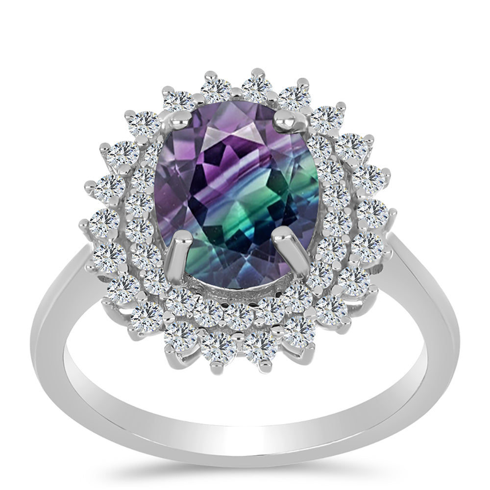 Stříbro 925/1000 - Prsten se Zebra Fluoritem a Bílým Topazem - Karátové číslo: 4.1. přibližná hmotnost: 3.82 gramů 3 