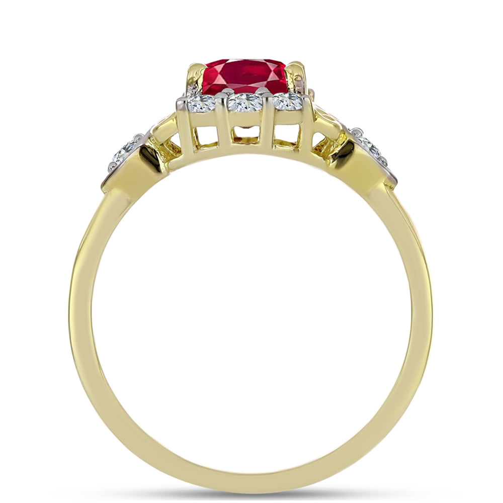 Pozlacené Stříbro 925/1000 - Prsten s Madagaskarským Rubínem a Bílým Topazem - Karátové číslo: 1.63. přibližná hmotnost: 2.74 gramů