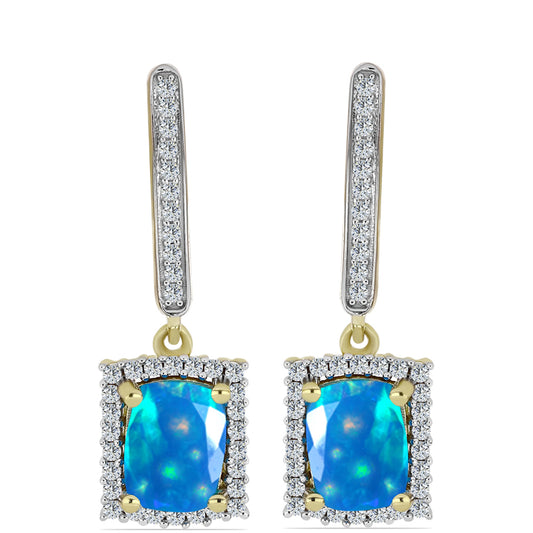 Pozlacené Stříbro 925/1000 - Náušnice s Etiopským Nebeským Opálem a Bílým Topazem - Karátové číslo: 2.25. přibližná hmotnost: 5.08 gramů