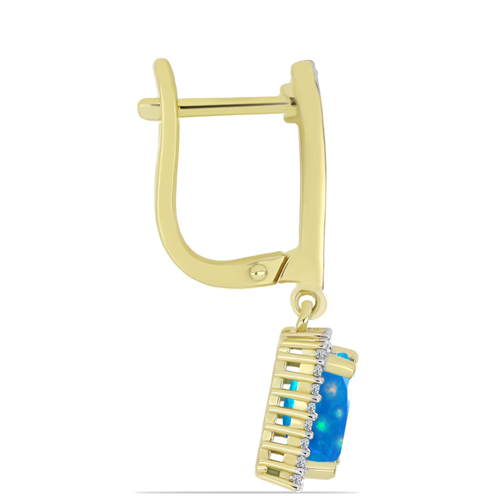 Pozlacené Stříbro 925/1000 - Náušnice s Etiopským Nebeským Opálem a Bílým Topazem - Karátové číslo: 2.25. přibližná hmotnost: 5.08 gramů