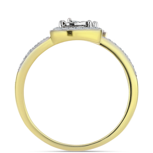 Pozlacené Stříbro 925/1000 - Prsten s Bílým Diamantem a Bílým Topazem - Karátové číslo: 0.45. přibližná hmotnost: 3.42 gramů