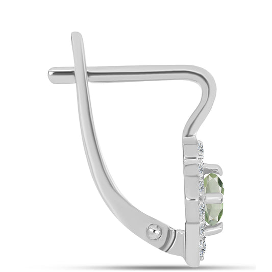 Stříbro 925/1000 - Náušnice se Zeleným Ametystem a Bílým Topazem - Karátové číslo: 0.72. přibližná hmotnost: 2.52 gramů