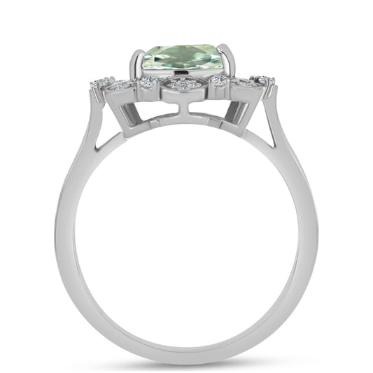 Stříbro 925/1000 - Prsten se Zeleným Ametystem a Bílým Topazem - Karátové číslo: 1.45. přibližná hmotnost: 3.97 gramů