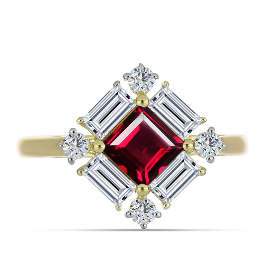 Pozlacené Stříbro 925/1000 - Prsten s Rhodolitovým Granátem a Bílým Topazem - Karátové číslo: 2.81. přibližná hmotnost: 3.37 gramů