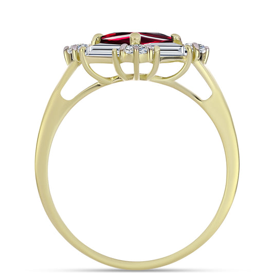 Pozlacené Stříbro 925/1000 - Prsten s Rhodolitovým Granátem a Bílým Topazem - Karátové číslo: 2.81. přibližná hmotnost: 3.37 gramů