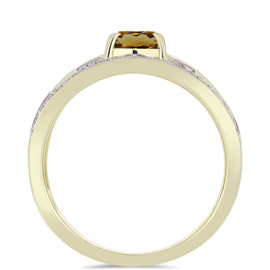 Pozlacené Stříbro 925/1000 - Prsten s Koňakovým Křemenem a Bílým Topazem - Karátové číslo: 1.43. přibližná hmotnost: 4.93 gramů