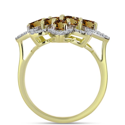 Pozlacené Stříbro 925/1000 - Prsten s Koňakovým Křemenem a Bílým Topazem - Karátové číslo: 2.2. přibližná hmotnost: 4.36 gramů