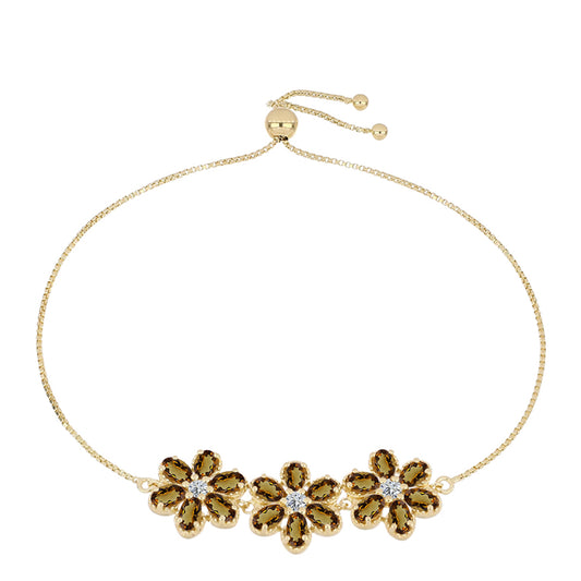 Pozlacené Stříbro 925/1000 - Náramek s Koňakovým Křemenem a Bílým Topazem - Karátové číslo: 4.19. přibližná hmotnost: 7.16 gramů