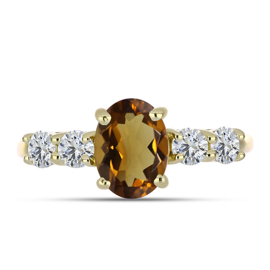 Pozlacené Stříbro 925/1000 - Prsten s Koňakovým Křemenem a Bílým Topazem - Karátové číslo: 1.61. přibližná hmotnost: 2.46 gramů