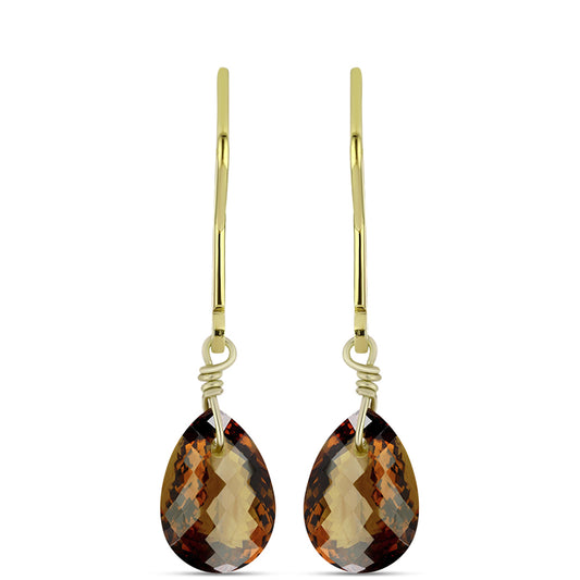 Pozlacené Stříbro 925/1000 - Náušnice s Koňakovým Křemenem - Karátové číslo: 2.91. přibližná hmotnost: 1.56 gramů
