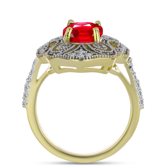 Pozlacené Stříbro 925/1000 - Prsten s Červeným Achátem a Bílým Topazem - Karátové číslo: 2.28. přibližná hmotnost: 4.91 gramů