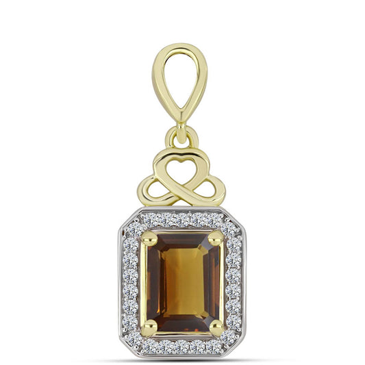 Pozlacené Stříbro 925/1000 - Přívěsek s Koňakovým Křemenem a Bílým Topazem - Karátové číslo: 1.68. přibližná hmotnost: 2.34 gramů