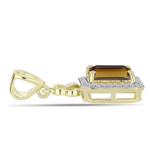 Pozlacené Stříbro 925/1000 - Přívěsek s Koňakovým Křemenem a Bílým Topazem - Karátové číslo: 1.68. přibližná hmotnost: 2.34 gramů