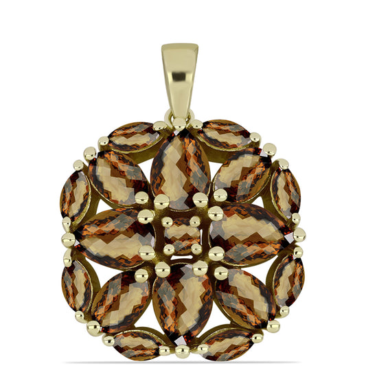 Pozlacené Stříbro 925/1000 - Přívěsek s Koňakovým Křemenem - Karátové číslo: 5.48. přibližná hmotnost: 6 gramů