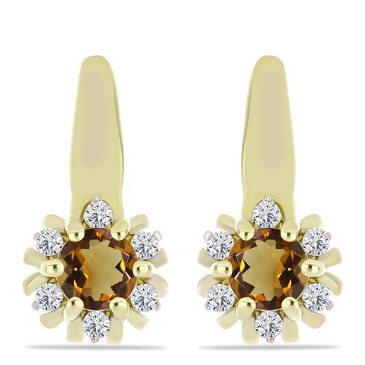 Pozlacené Stříbro 925/1000 - Náušnice s Koňakovým Křemenem a Bílým Topazem - Karátové číslo: 0.64. přibližná hmotnost: 2.82 gramů