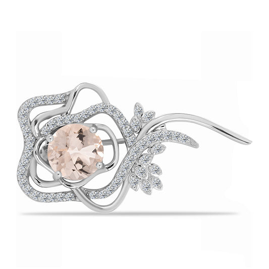 Stříbro 925/1000 - Brož s Morganitem z Gozarehu a Bílým Topazem - Karátové číslo: 2.18. přibližná hmotnost: 3.52 gramů