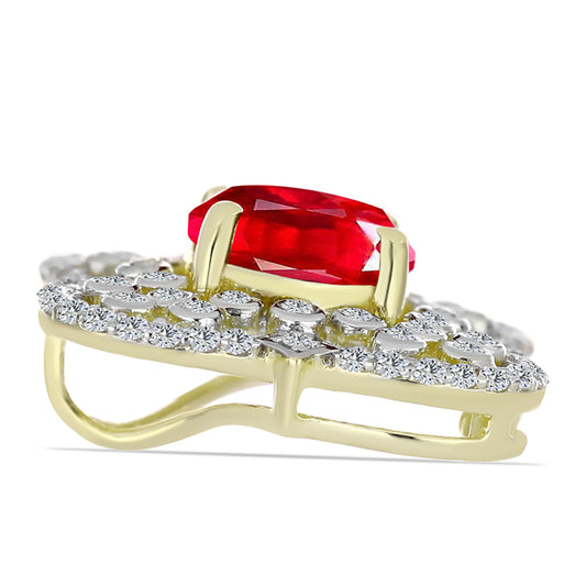 Pozlacené Stříbro 925/1000 - Přívěsek s Červeným Achátem a Bílým Topazem - Karátové číslo: 2.25. přibližná hmotnost: 3.08 gramů