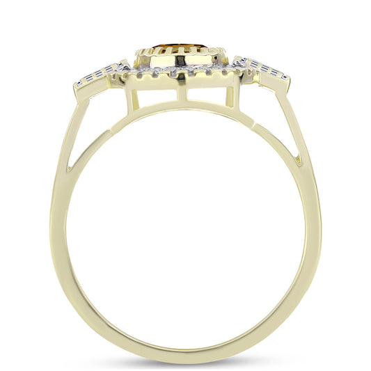 Pozlacené Stříbro 925/1000 - Prsten s Koňakovým Křemenem a Bílým Topazem - Karátové číslo: 1.16. přibližná hmotnost: 3.7 gramů