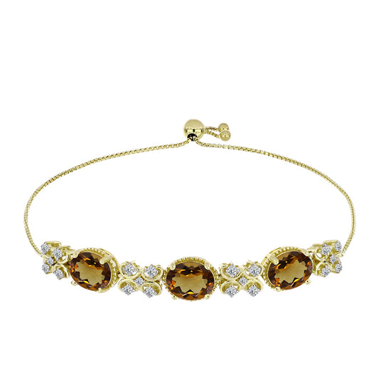 Pozlacené Stříbro 925/1000 - Náramek s Koňakovým Křemenem a Bílým Topazem - Karátové číslo: 7.42. přibližná hmotnost: 9.54 gramů