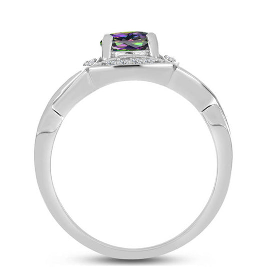 Stříbro 925/1000 - Prsten s Brazilským Mystickým Zeleným Křemenem a Bílým Topazem - Karátové číslo: 0.91. přibližná hmotnost: 3.05 gramů