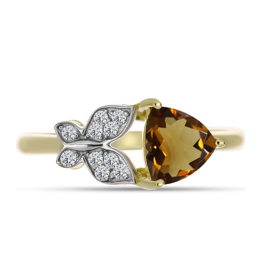 Pozlacené Stříbro 925/1000 - Prsten s Koňakovým Křemenem a Bílým Topazem - Karátové číslo: 1.21. přibližná hmotnost: 2.79 gramů