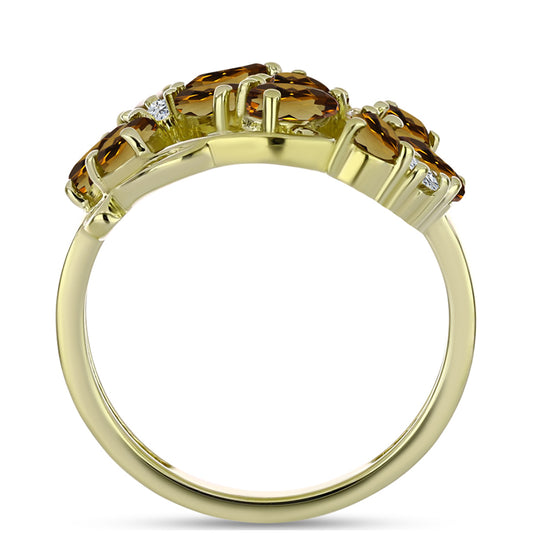 Pozlacené Stříbro 925/1000 - Prsten s Koňakovým Křemenem a Bílým Topazem - Karátové číslo: 2.09. přibližná hmotnost: 4.86 gramů