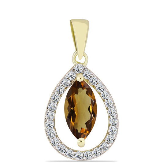 Pozlacené Stříbro 925/1000 - Přívěsek s Koňakovým Křemenem a Bílým Topazem - Karátové číslo: 1.2. přibližná hmotnost: 1.51 gramů