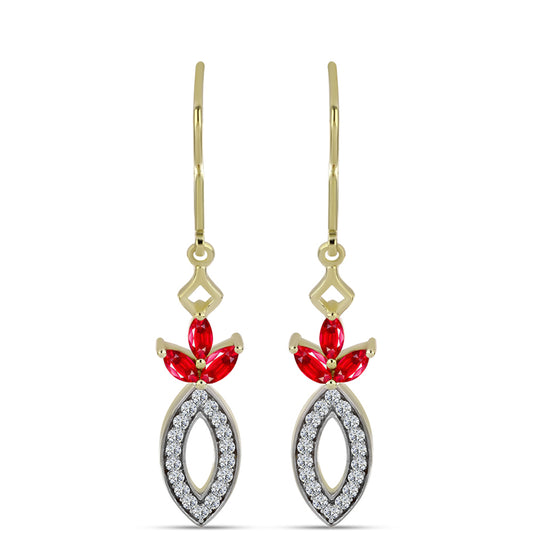 Pozlacené Stříbro 925/1000 - Náušnice s Červeným Achátem a Bílým Topazem - Karátové číslo: 0.9. přibližná hmotnost: 2.96 gramů