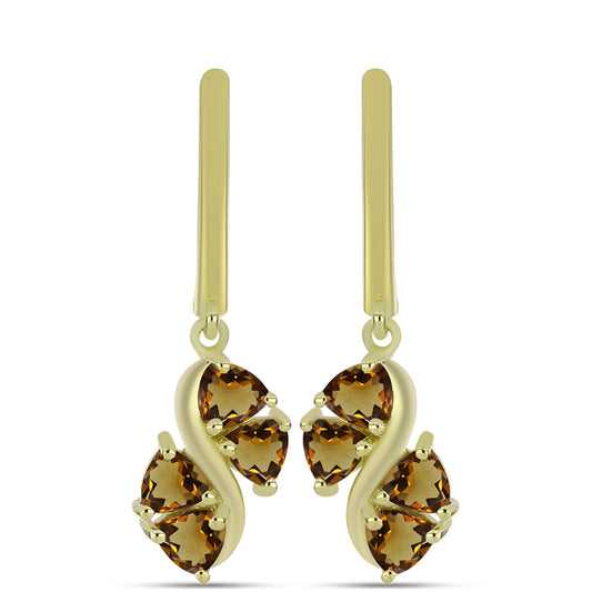 Pozlacené Stříbro 925/1000 - Náušnice s Koňakovým Křemenem - Karátové číslo: 1.8. přibližná hmotnost: 3.79 gramů