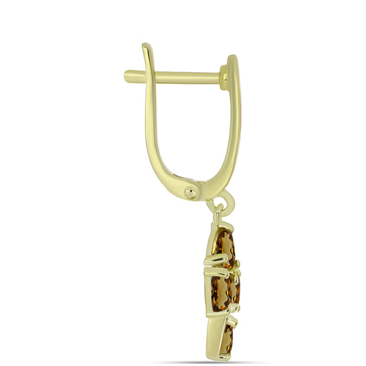 Pozlacené Stříbro 925/1000 - Náušnice s Koňakovým Křemenem - Karátové číslo: 1.8. přibližná hmotnost: 3.79 gramů