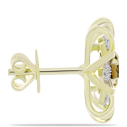 Pozlacené Stříbro 925/1000 - Náušnice s Koňakovým Křemenem a Bílým Topazem - Karátové číslo: 0.67. přibližná hmotnost: 3.95 gramů