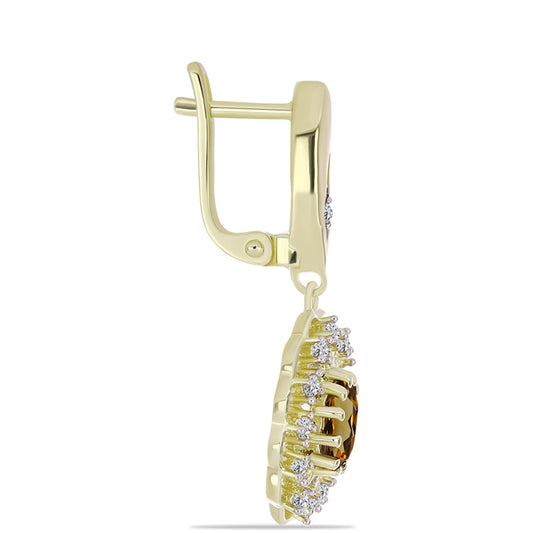 Pozlacené Stříbro 925/1000 - Náušnice s Koňakovým Křemenem a Bílým Topazem - Karátové číslo: 1.88. přibližná hmotnost: 8.37 gramů