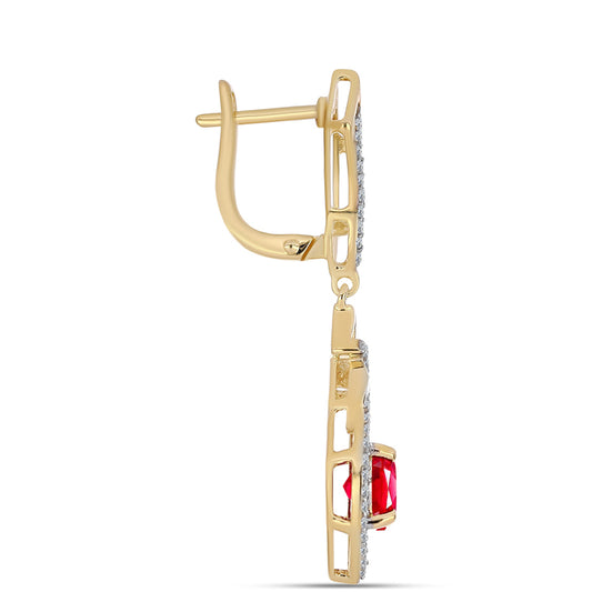 Pozlacené Stříbro 925/1000 - Náušnice s Červeným Achátem a Bílým Topazem - Karátové číslo: 2.8. přibližná hmotnost: 6.15 gramů