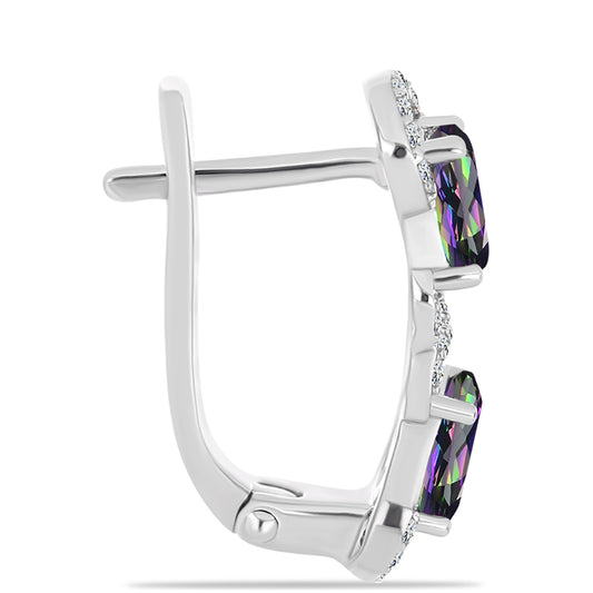 Stříbro 925/1000 - Náušnice s Brazilským Mystickým Zeleným Křemenem a Bílým Topazem - Karátové číslo: 1.89. přibližná hmotnost: 3.53 gramů