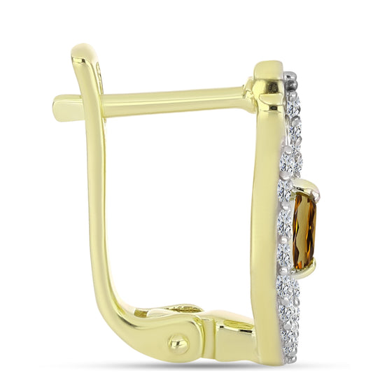 Pozlacené Stříbro 925/1000 - Náušnice s Koňakovým Křemenem a Bílým Topazem - Karátové číslo: 1.18. přibližná hmotnost: 4.04 gramů