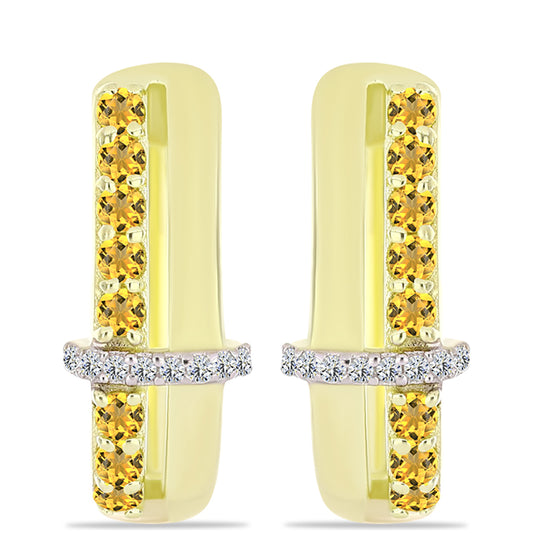 Pozlacené Stříbro 925/1000 - Náušnice s Koňakovým Křemenem a Bílým Topazem - Karátové číslo: 0.61. přibližná hmotnost: 4.68 gramů