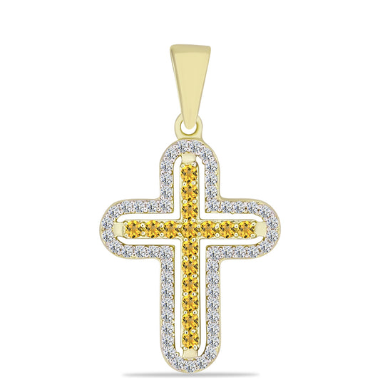 Pozlacené Stříbro 925/1000 - Přívěsek s Koňakovým Křemenem a Bílým Topazem - Karátové číslo: 0.57. přibližná hmotnost: 1.72 gramů