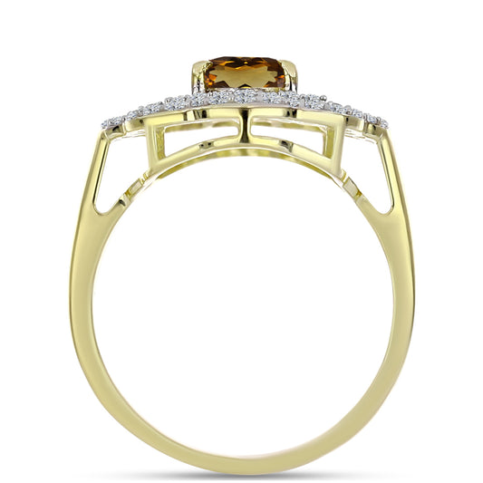 Pozlacené Stříbro 925/1000 - Prsten s Koňakovým Křemenem a Bílým Topazem - Karátové číslo: 1.58. přibližná hmotnost: 3.39 gramů