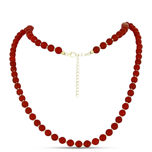 Pozlacené Stříbro 925/1000 - Náhrdelník s Červeným Achátem - Karátové číslo: 97.08. přibližná hmotnost: 21.82 gramů