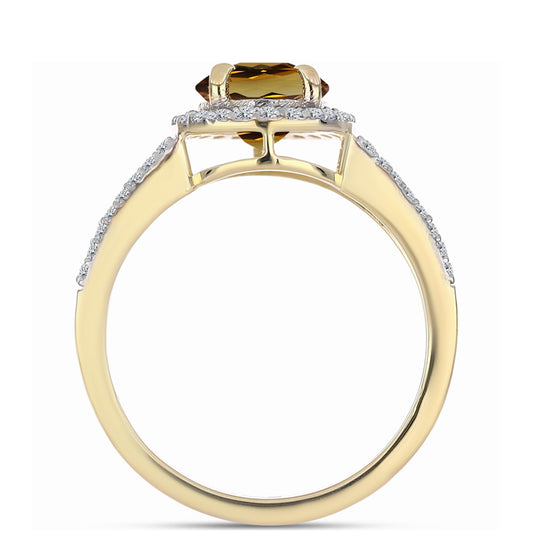 Pozlacené Stříbro 925/1000 - Prsten s Koňakovým Křemenem a Bílým Topazem - Karátové číslo: 2.12. přibližná hmotnost: 2.66 gramů